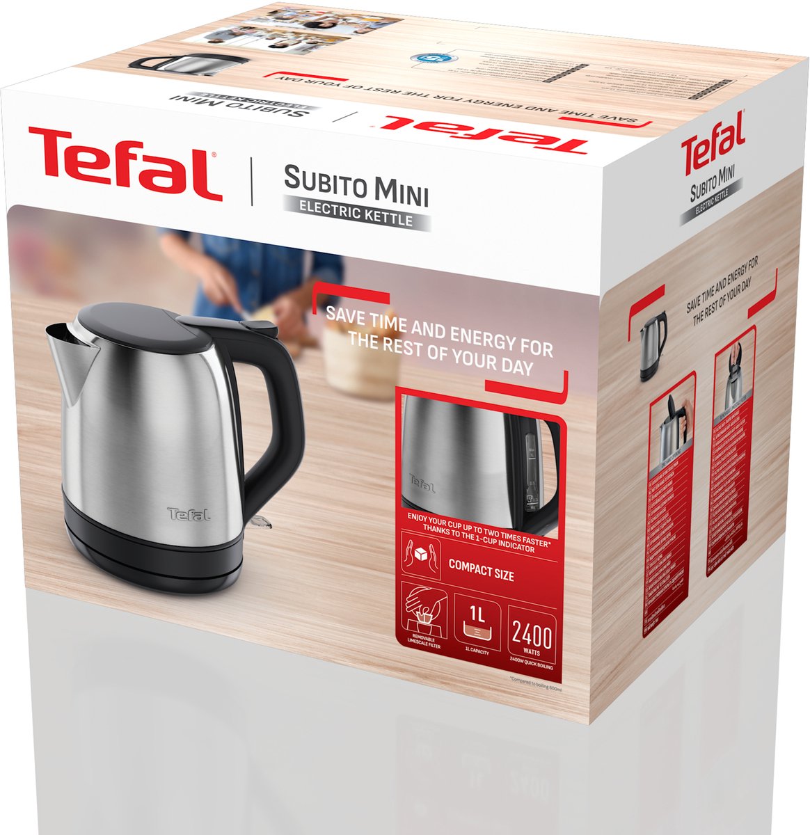 Tefal Subito KO5S2D - Mini Waterkoker - 1L - Compact - RVS - 2400W — afbeelding 5