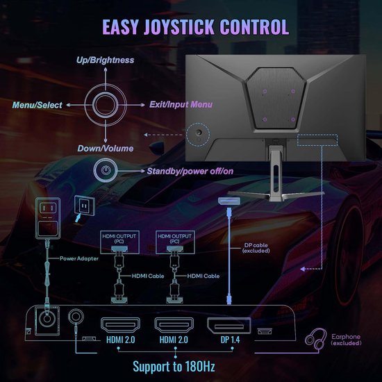 24 inch Gaming Monitor met 180Hz, 1ms Reactietijd, FreeSync en FHD 1080P van Merkloos — afbeelding 4
