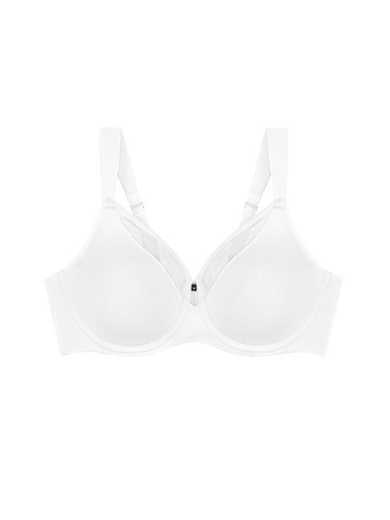 Witte beha met verstelbare bandjes en mesh inzetstukken aan de bovenzijde van de cups.