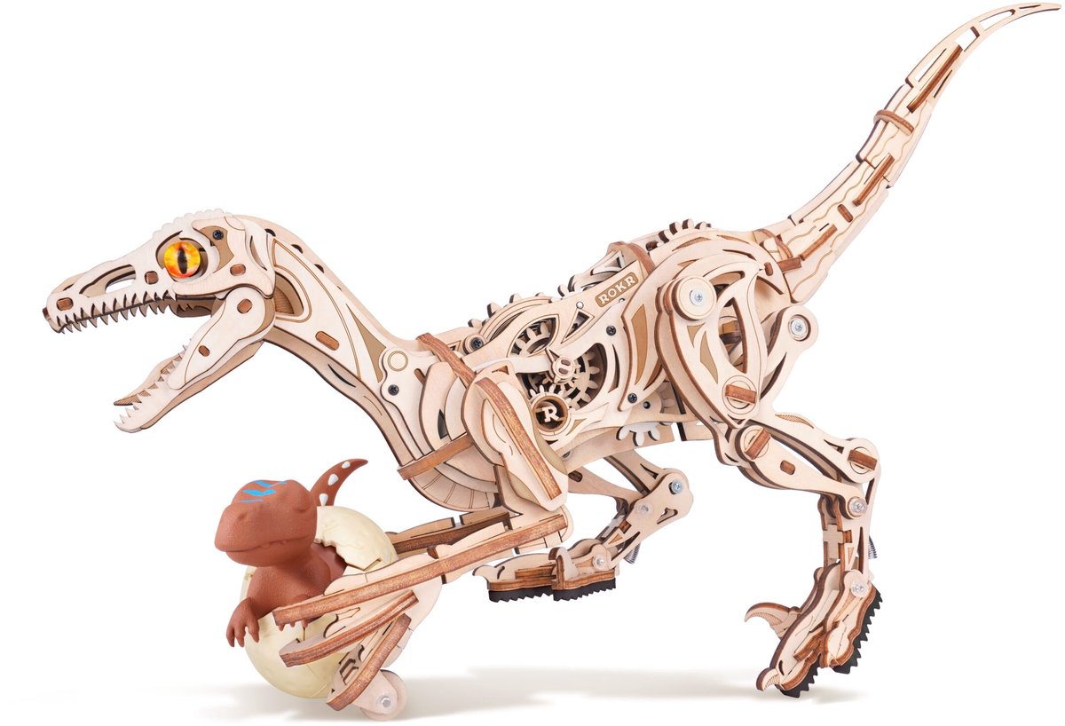 Robotime, DIY 3D Modelbouwpakket Velociraptor Dinosaurus, LD01, 41,5x10,5x21cm