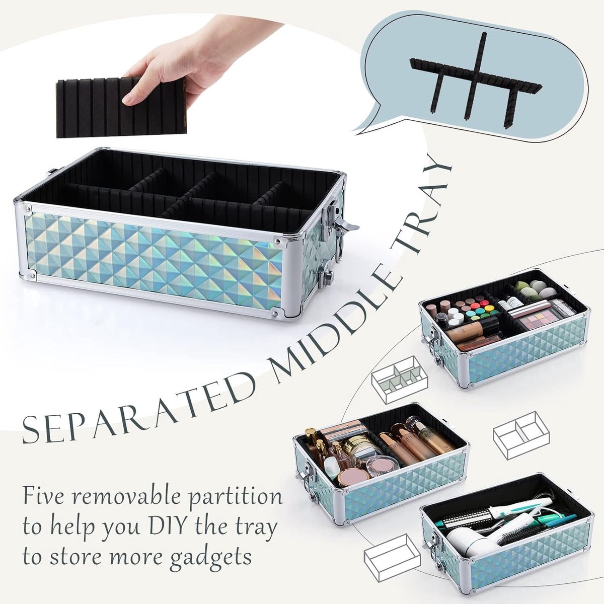 3-in-1 Make-up Trolley en Cosmetica Koffer met Wielen
