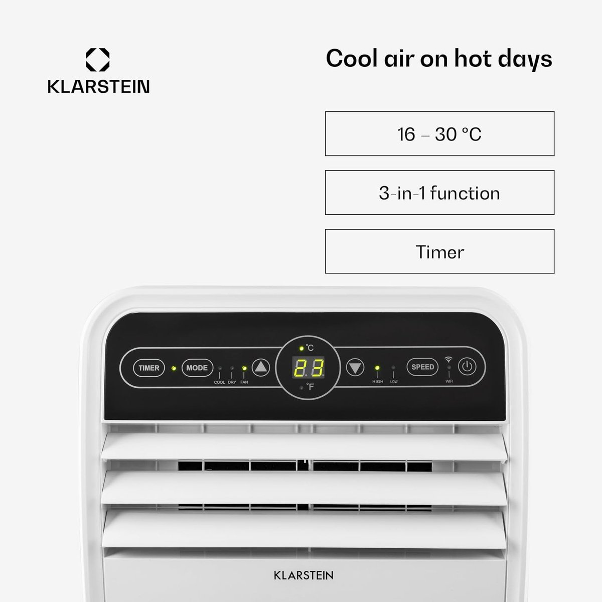 Afbeelding 3 van Mobiele Airco 3-in-1 met Ventilator en Ontvochtiger - 9000 BTU, EEK A, Wit