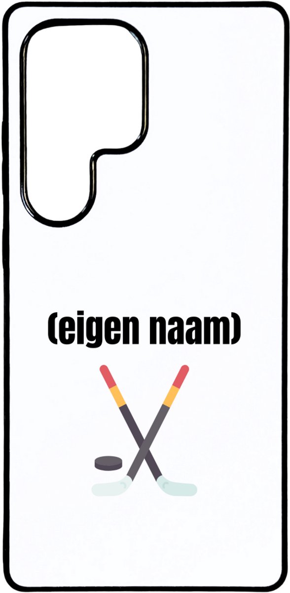Hacebo® - ijshockey sticks en puck met eigen naam telefoonhoesje - Ijshockey - atleten - telefoonhoesjes - iemand die houdt van ijshockey - verjaardag - cadeau - kado - hoesje geschikt voor Samsung Galaxy S25 Ultra