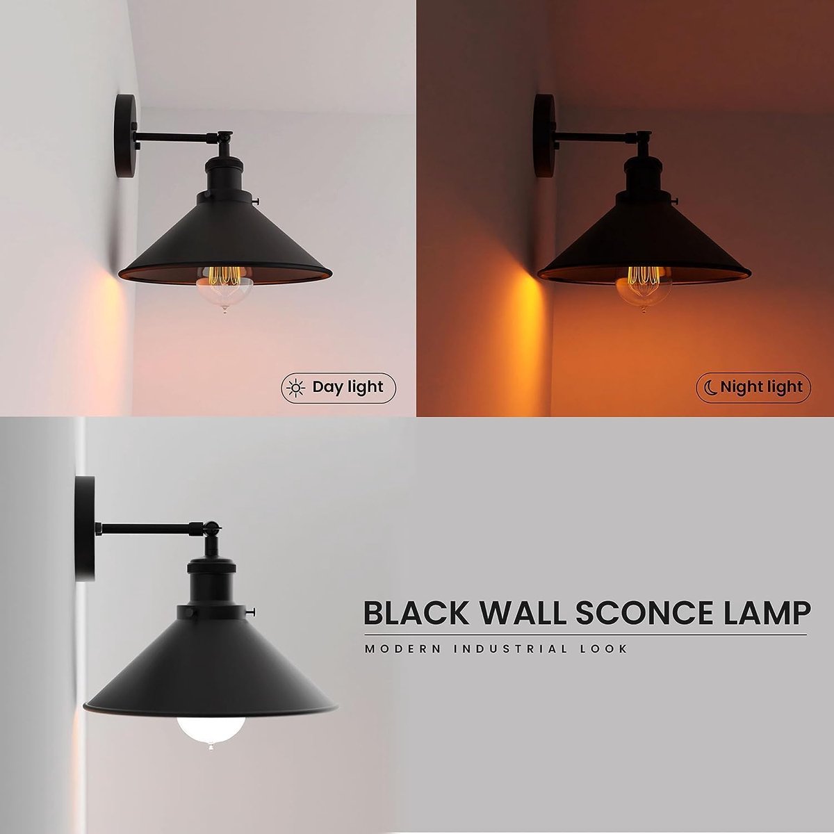 Industriële Wandlamp met Verstelbare Arm en Kegelvormige Schaduw - 2-pack