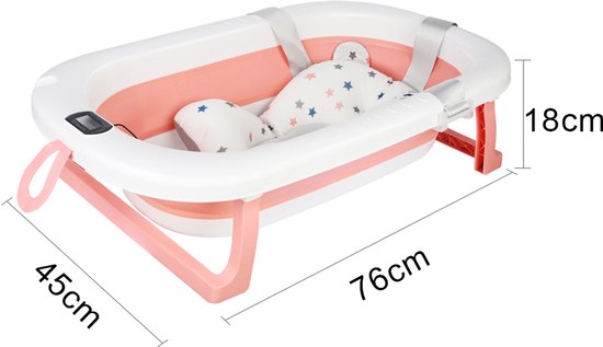 PIPIPOXER- Opvouwbaar babybadje met digitale thermometer en kussen geschikt voor baby's van 0 tot 36 maanden Roze van PIPIPOXER — afbeelding 4