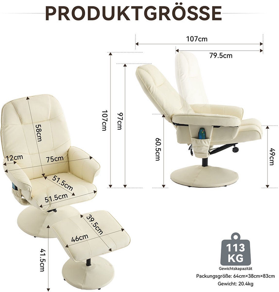 Afbeelding 3 van BLACKCOLORS Massagefauteuil Beige met Verwarming en