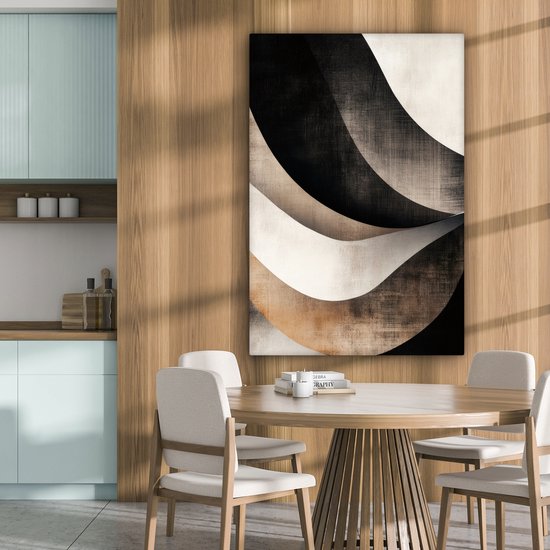 Tableau sur toile 80x120 cm - Décoration murale Abstraite - Vagues - Zwart - Patiné - Décoration murale salon - Décoration chambre - Accessoires chambre - Peintures sur toile