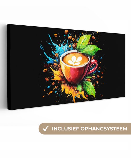 Canvas schilderij 60x30 cm - Wanddecoratie Koffie - Graffiti - Drinken - Abstract - Muurdecoratie woonkamer - Slaapkamer decoratie - Kamer accessoires - Schilderijen op canvas
