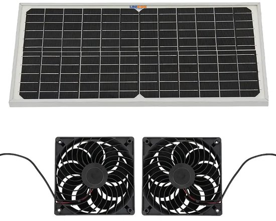 UniEgg 20W Zonnepaneel Ventilator Set – Dubbele Ventilatoren voor Kippenhok, Kas, Schuur, Camper, Energiezuinig