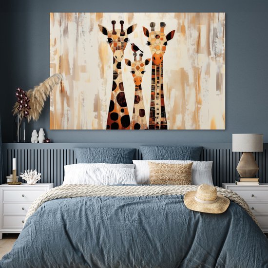 Poster 180x120 cm - Giraffen - Cartoon - Crème - Posters - Kamer decoratie - Wanddecoratie woonkamer - Muurdecoratie slaapkamer XXL