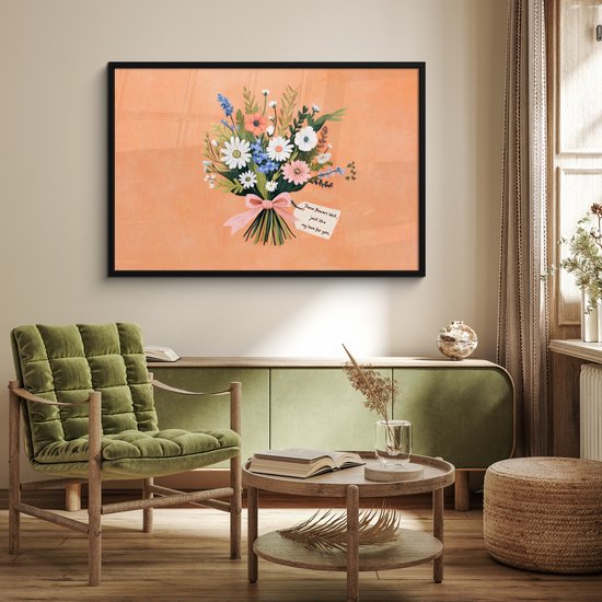 Affiche encadrée - Cadre photo 120x80 cm - Posters - Bouquet - Noeud - Citation - Cadre poster noir - Décoration - Décoration murale salon - Décoration murale chambre