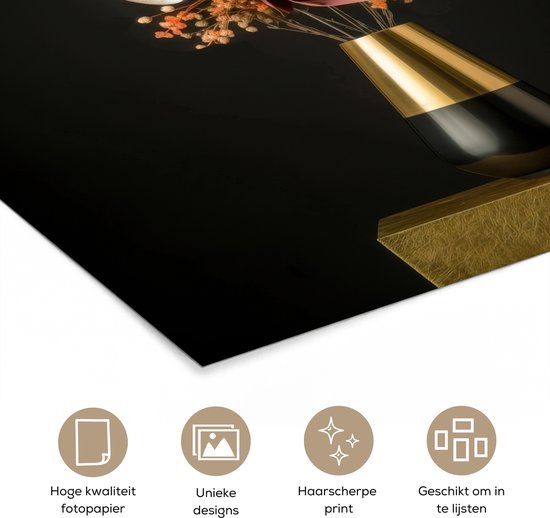 Affiche 50x50 cm - Exotique - Bouquet - Vase - Goud - Posters - Décoration chambre - Décoration murale salon - Décoration murale chambre