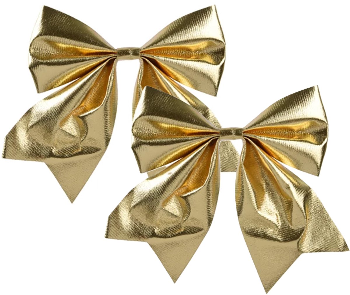 Decoris Kerst strik - 2x - goud - 20 x 24 cm - polyester - kerststrik - kerstboomversiering - kersthanger - kerstversiering Goudkleurig