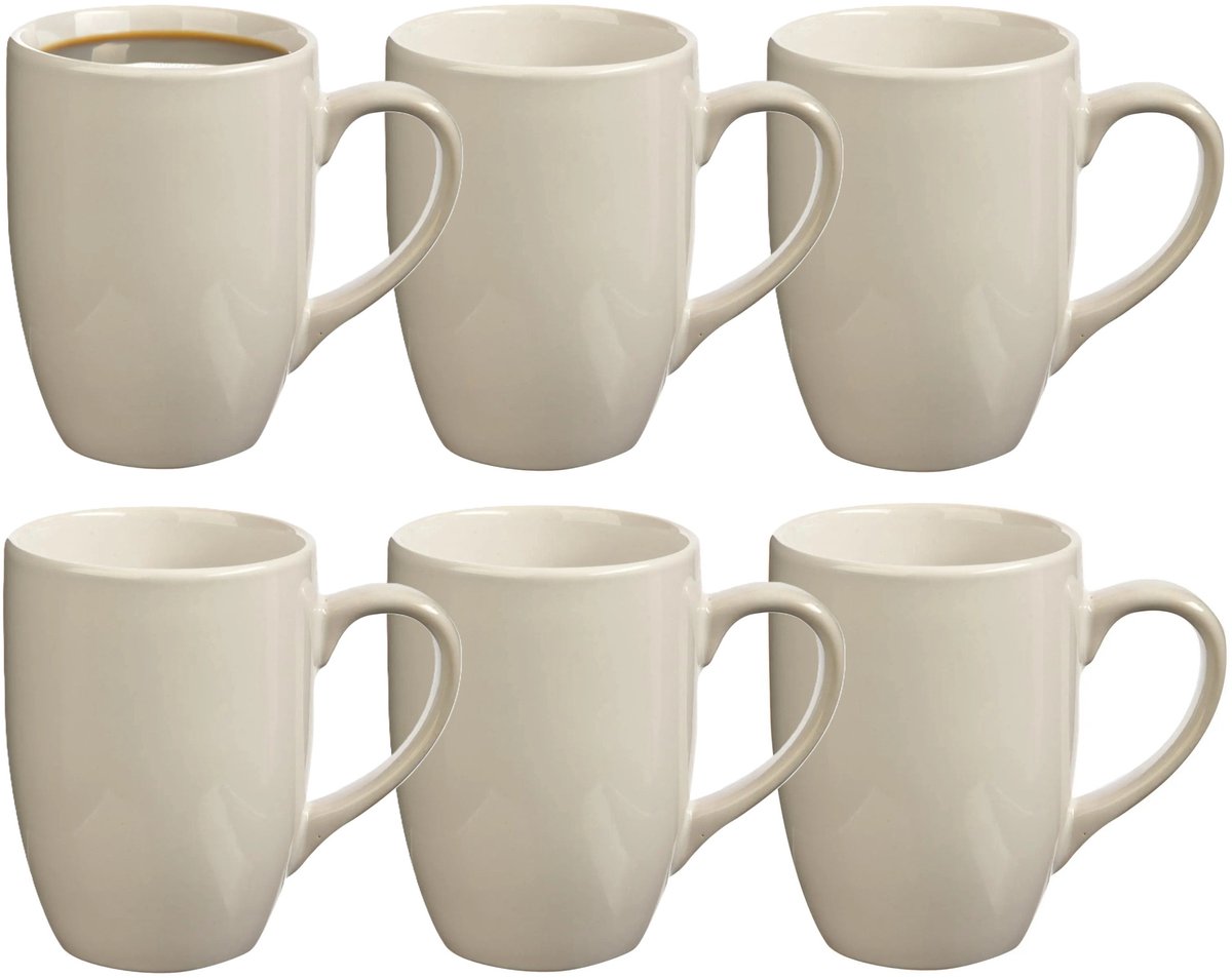 5Five Koffiemokken Colorama - 6x stuks - Keramiek - wit - 380 ml - 9 x 11 cm