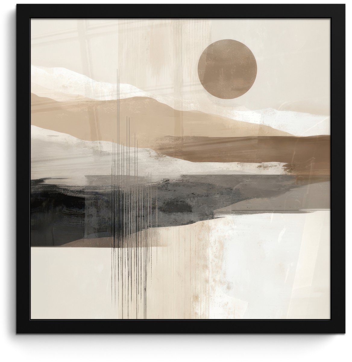 FrameYourWall Poster in lijst - Fotolijst 40x40 cm - Posters - Minimalistisch - Landschap - Dimensie - Posterlijst zwart - Decoratie - Wanddecoratie woonkamer - Muurdecoratie slaapkamer Landschap - Zon - Abstract