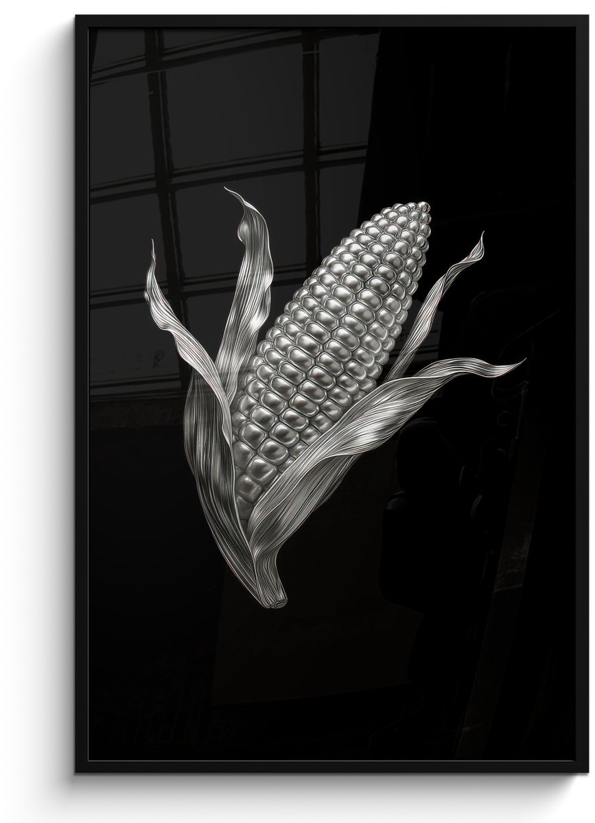 FrameYourWall Poster in lijst - Fotolijst 80x120 cm - Posters - Maïskolf - Glanzend metaal - Elegant - Posterlijst zwart - Decoratie - Wanddecoratie woonkamer - Muurdecoratie slaapkamer