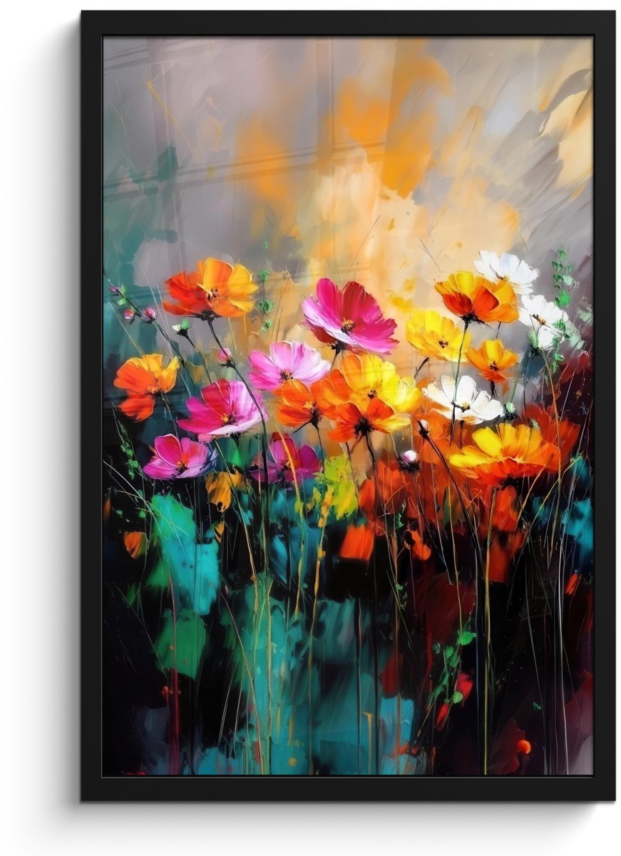 FrameYourWall Poster in lijst - Fotolijst 40x60 cm - Posters - Felgekleurd - Bloemblaadjes - Abstract - Posterlijst zwart - Decoratie - Wanddecoratie woonkamer - Muurdecoratie slaapkamer