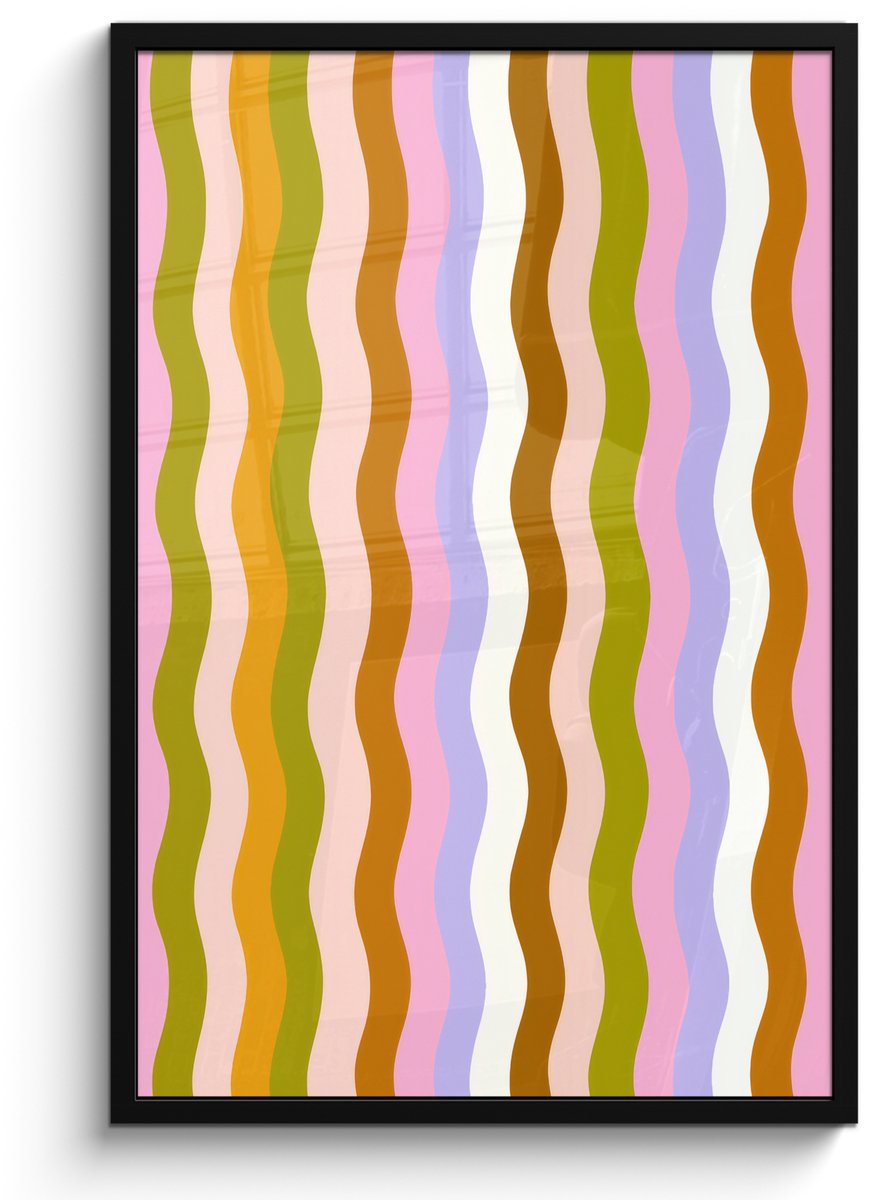 FrameYourWall Poster in lijst - Fotolijst 60x90 cm - Posters - lijnen - Golven - Pastelkleuren - Patroon - Posterlijst zwart - Decoratie - Wanddecoratie woonkamer - Muurdecoratie slaapkamer