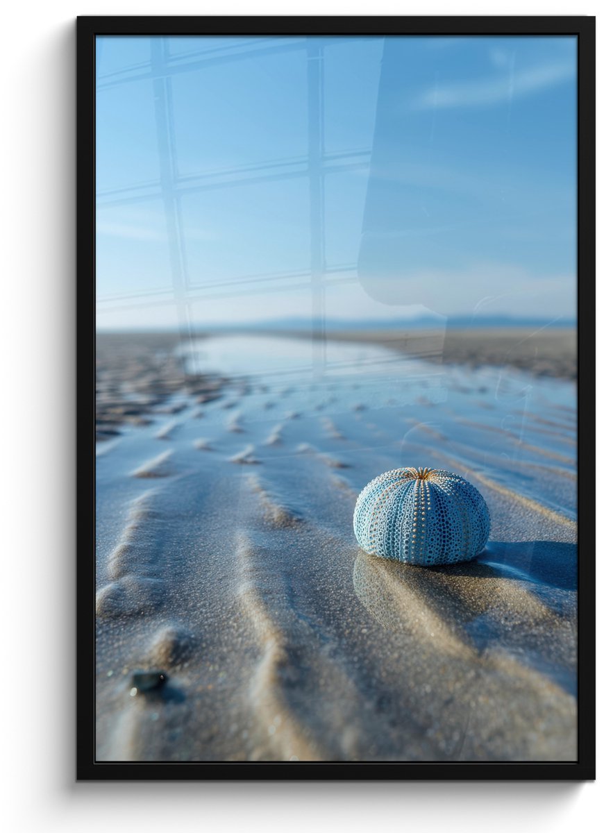 FrameYourWall Poster in lijst - Fotolijst 60x90 cm - Posters - Strand - Schild - Water - Blauw - Posterlijst zwart - Decoratie - Wanddecoratie woonkamer - Muurdecoratie slaapkamer Strand - Water