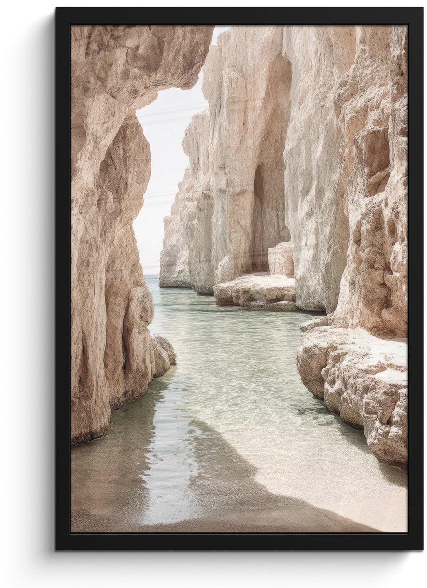 FrameYourWall Poster in lijst - Fotolijst 40x60 cm - Posters - Rotsen - Zee - Zand - Kloof - Posterlijst zwart - Decoratie - Wanddecoratie woonkamer - Muurdecoratie slaapkamer