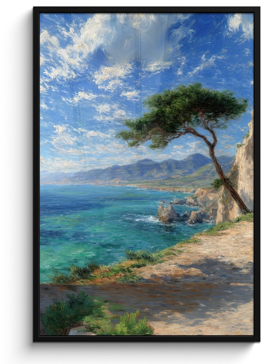 FrameYourWall Poster in lijst - Fotolijst 80x120 cm - Posters - Rotsen - Kustlijn - Boom - Bergen - Posterlijst zwart - Decoratie - Wanddecoratie woonkamer - Muurdecoratie slaapkamer
