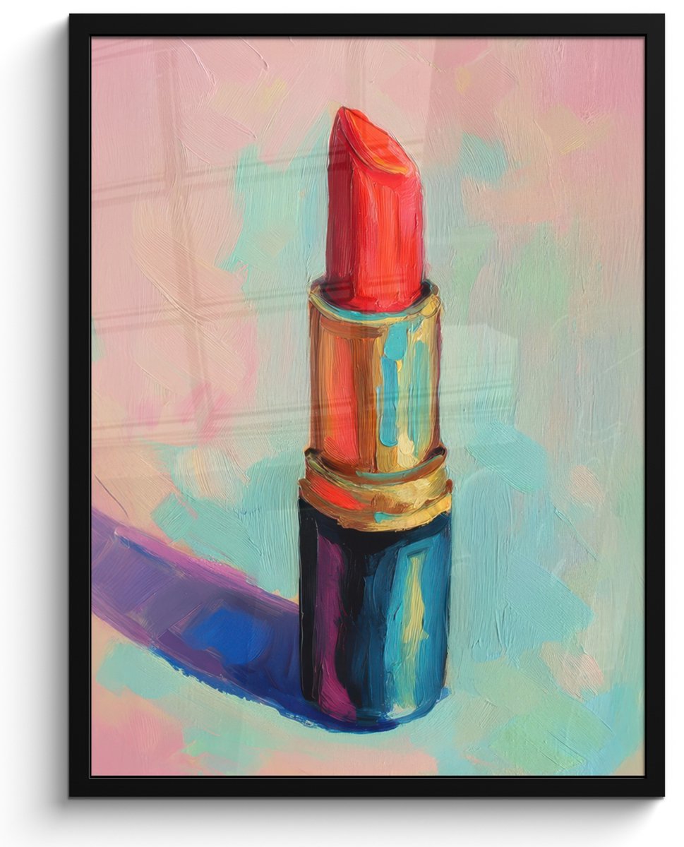 FrameYourWall Poster in lijst - Fotolijst 60x80 cm - Posters - Lippenstift - Rood - Penseelstreken - Posterlijst zwart - Decoratie - Wanddecoratie woonkamer - Muurdecoratie slaapkamer