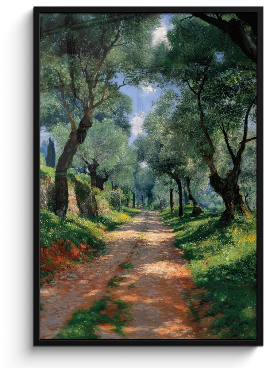 FrameYourWall Poster in lijst - Fotolijst 80x120 cm - Posters - Pad - Bomen - Schaduw - Posterlijst zwart - Decoratie - Wanddecoratie woonkamer - Muurdecoratie slaapkamer