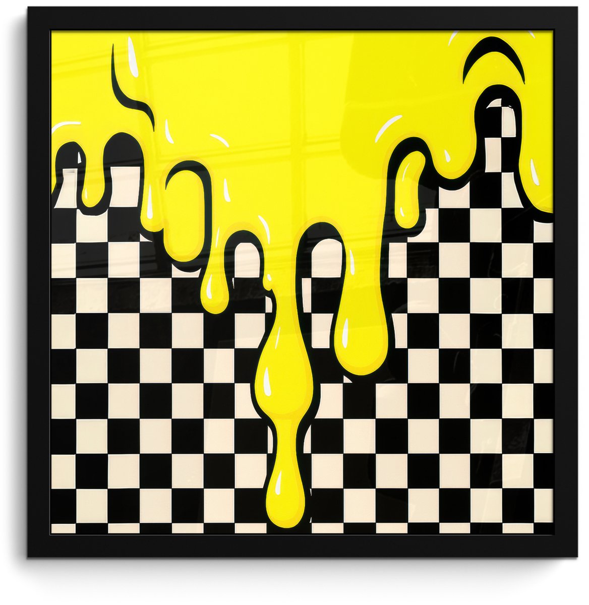 FrameYourWall Poster in lijst - Fotolijst 40x40 cm - Posters - Geblokt - Grafisch - Vloeistof - Geel - Posterlijst zwart - Decoratie - Wanddecoratie woonkamer - Muurdecoratie slaapkamer