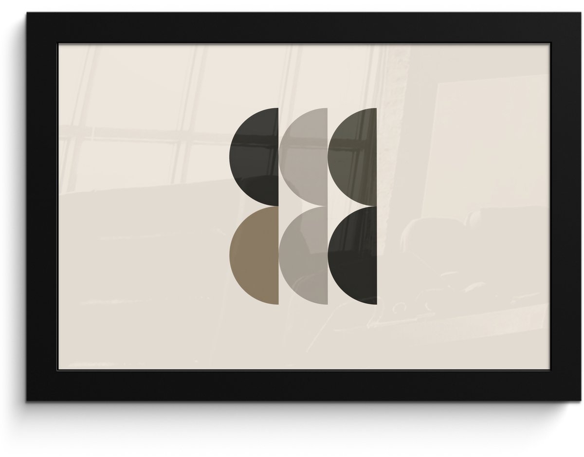 FrameYourWall Poster in lijst - Fotolijst 30x20 cm - Posters - Halve cirkels - Aardetinten - Grafisch - Posterlijst zwart - Decoratie - Wanddecoratie woonkamer - Muurdecoratie slaapkamer Aardetinten - Halve cirkels