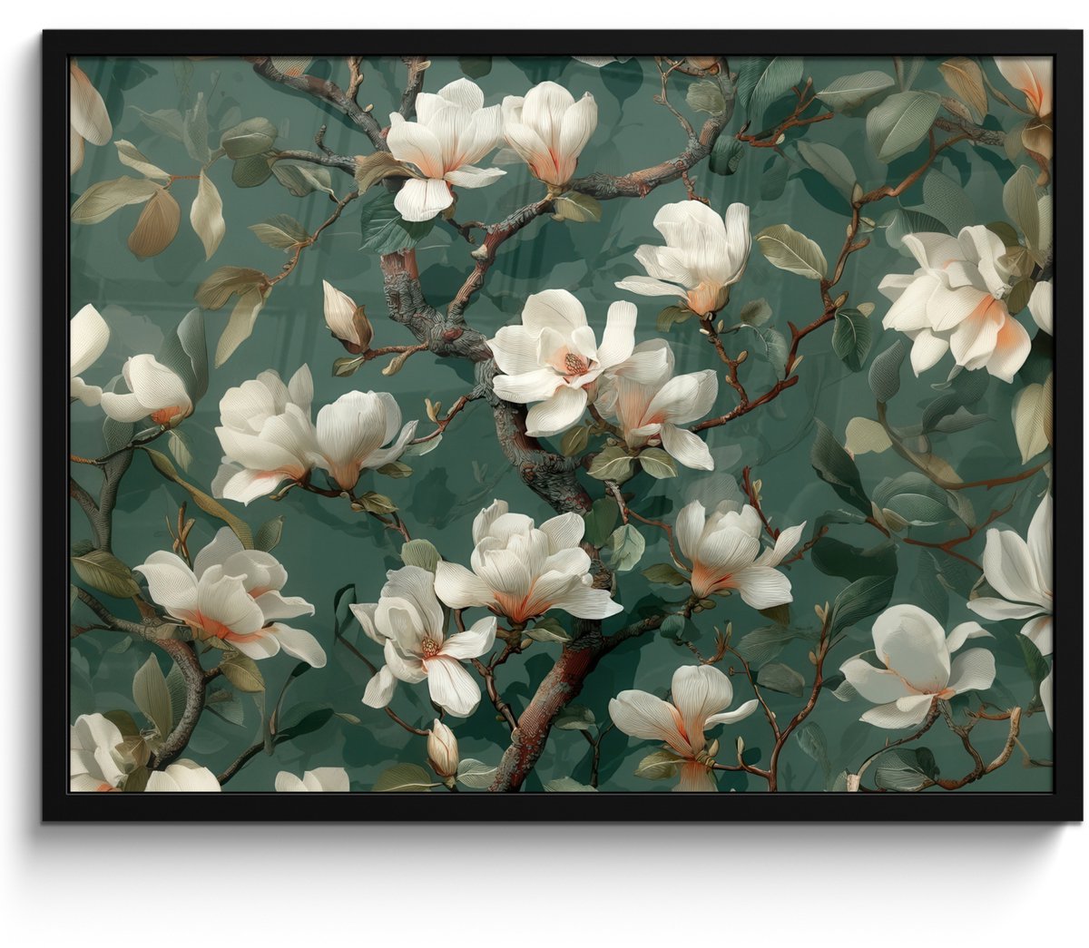 FrameYourWall Poster in lijst - Fotolijst 80x60 cm - Posters - Bloemen - Takken - Wit - Klassiek - Posterlijst zwart - Decoratie - Wanddecoratie woonkamer - Muurdecoratie slaapkamer