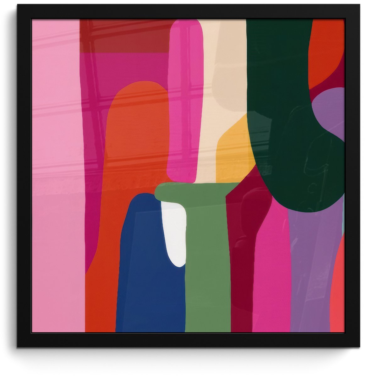 FrameYourWall Poster in lijst - Fotolijst 40x40 cm - Posters - Kleurvakken - Recht - Rond - Abstract - Posterlijst zwart - Decoratie - Wanddecoratie woonkamer - Muurdecoratie slaapkamer Kleurvakken - Abstract