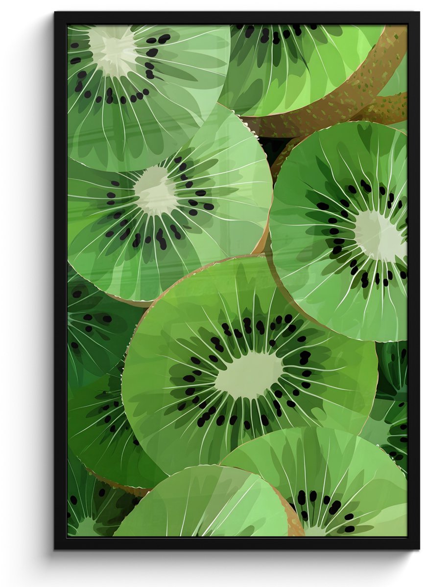 FrameYourWall Poster in lijst - Fotolijst 60x90 cm - Posters - Kiwi - Groen - Pitten - Posterlijst zwart - Decoratie - Wanddecoratie woonkamer - Muurdecoratie slaapkamer