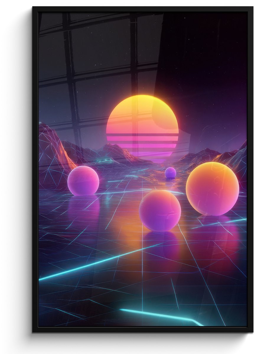 FrameYourWall Poster in lijst - Fotolijst 80x120 cm - Posters - Landschap - Bergen - Bollen - Licht - Posterlijst zwart - Decoratie - Wanddecoratie woonkamer - Muurdecoratie slaapkamer