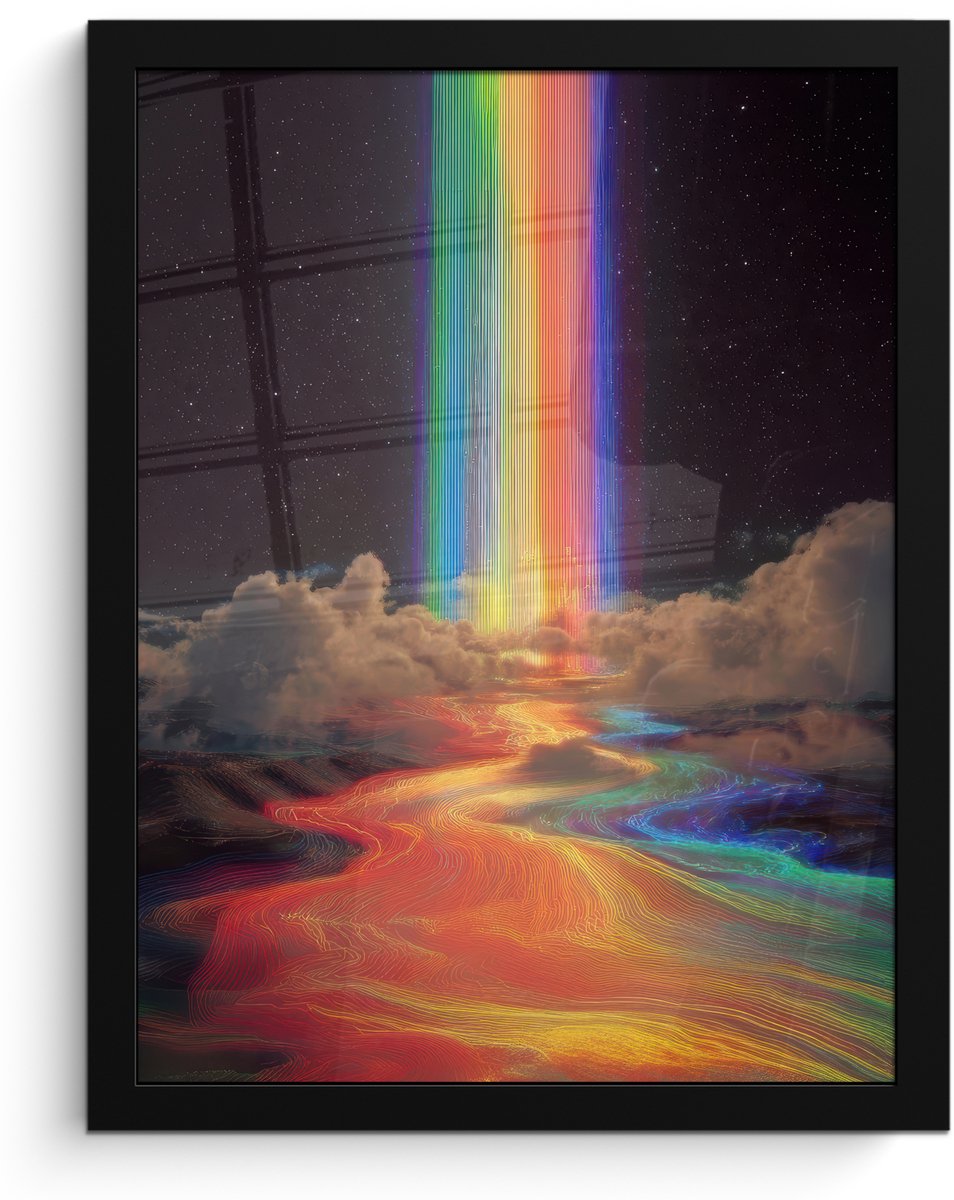 FrameYourWall Poster in lijst - Fotolijst 30x40 cm - Posters - Regenboog - Verticaal - Sterrenhemel - Wolken - Posterlijst zwart - Decoratie - Wanddecoratie woonkamer - Muurdecoratie slaapkamer Regenboog - Sterrenhemel - Wolken