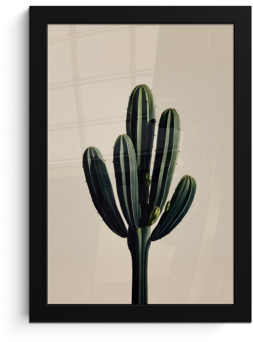 FrameYourWall Poster in lijst - Fotolijst 20x30 cm - Posters - Cactus - Subtiel - Groen - Posterlijst zwart - Decoratie - Wanddecoratie woonkamer - Muurdecoratie slaapkamer