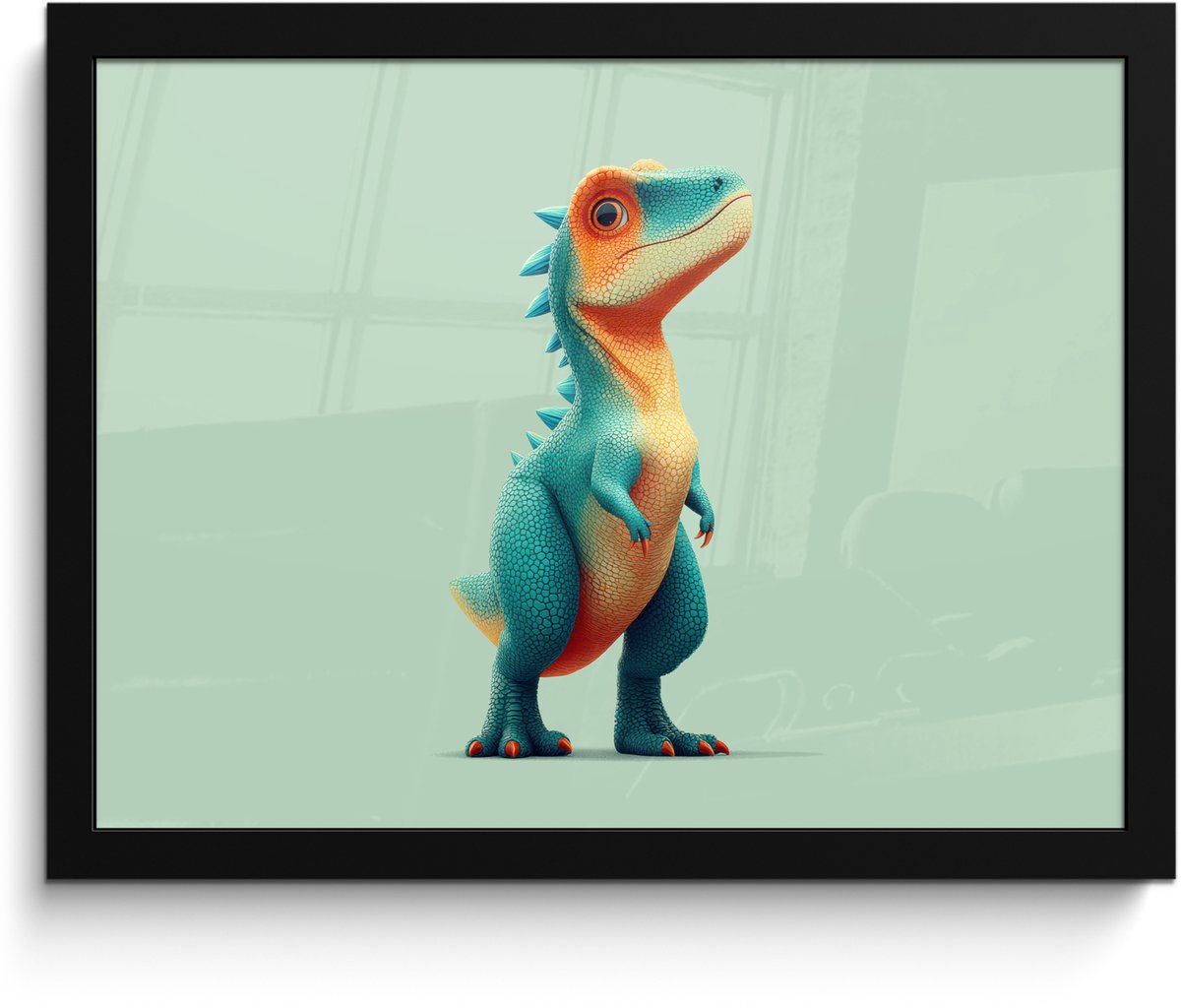 FrameYourWall Poster in lijst - Fotolijst 40x30 cm - Posters - Cartoon - Dino - Oranje - Stekels - Posterlijst zwart - Decoratie - Wanddecoratie woonkamer - Muurdecoratie slaapkamer