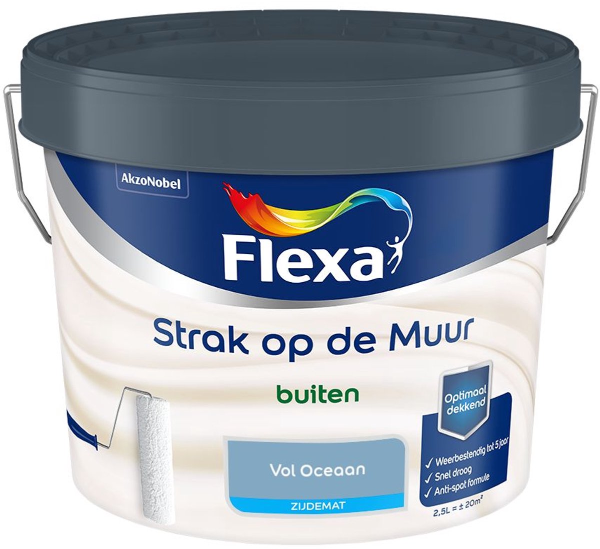 Flexa - Strak op de Muur Buiten Muurverf Zijdemat - Vol Oceaan - Mengverf - 2.5 L