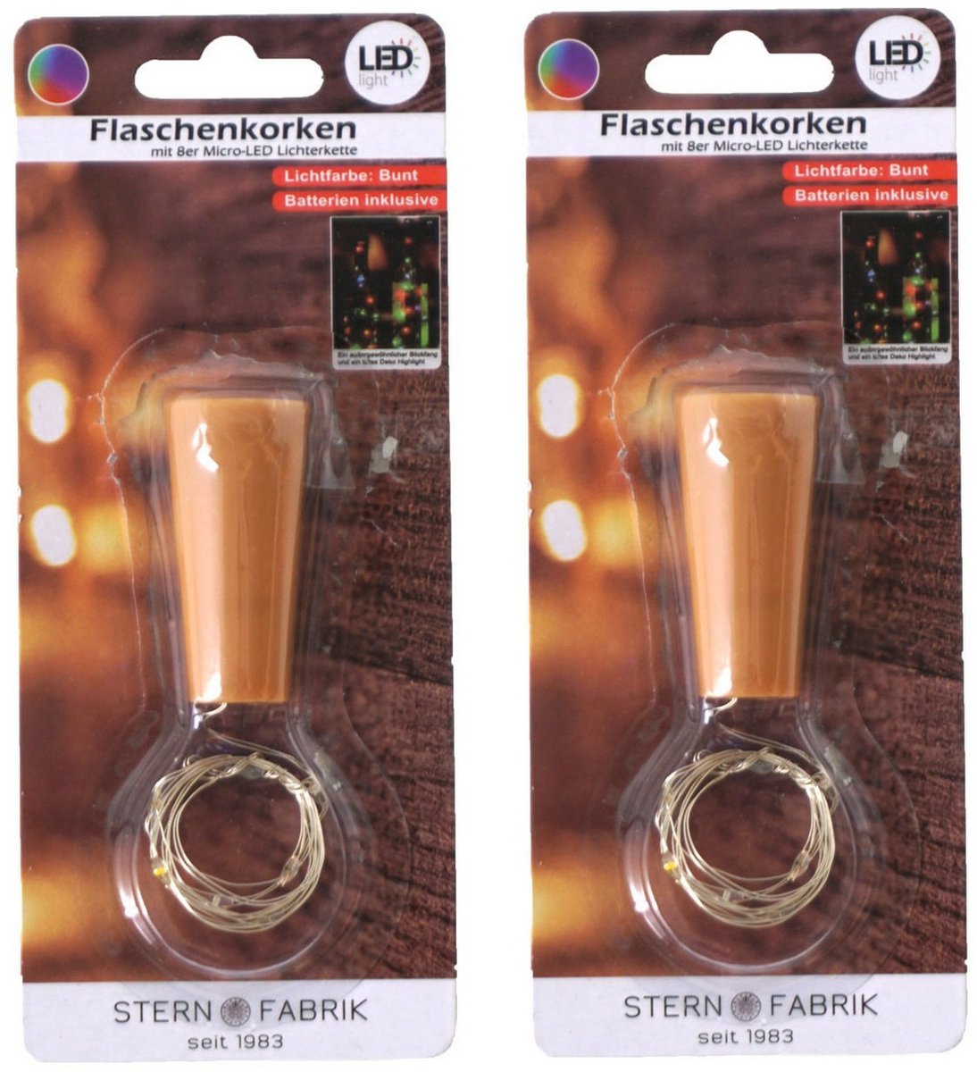 Stern Fabrik flesverlichting kurk - 2x - lichtsnoer - gekleurd -LED - 80 cm- bottle lights