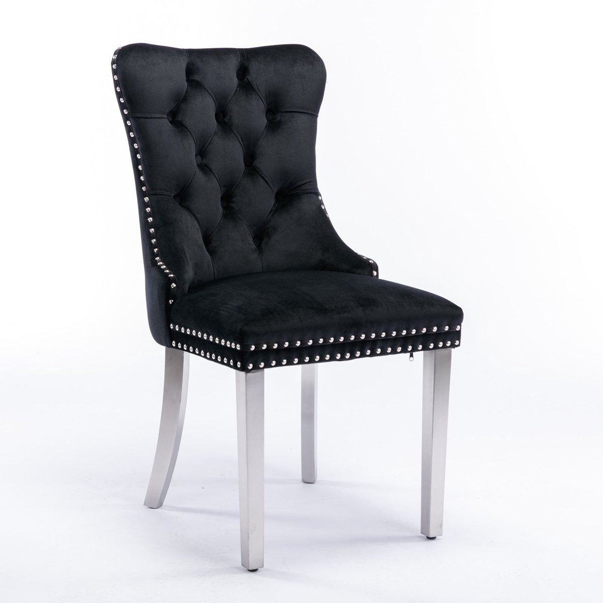 Merax Nikki Collection Eetkamerstoelen - Set van 2 - Luxe Fluwelen Stoelen met Hoge Rugleuning - Zwarte Bekleding - Chroom Stalen Poten - Klassiek Design met Nagelstuds