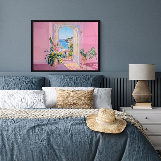 Poster in lijst - Fotolijst 80x60 cm - Posters - Roze - Buiten - Verf - Posterlijst zwart - Decoratie - Wanddecoratie woonkamer - Muurdecoratie slaapkamer