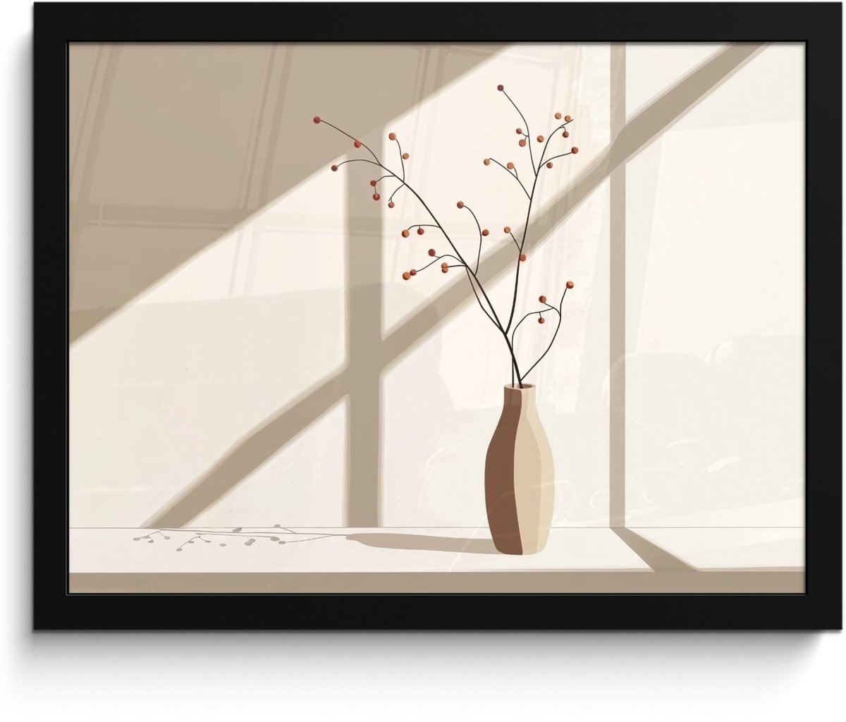 FrameYourWall Poster in lijst - Fotolijst 40x30 cm - Posters - Vaas - Takken - Bessen - Minimalistisch - Posterlijst zwart - Decoratie - Wanddecoratie woonkamer - Muurdecoratie slaapkamer