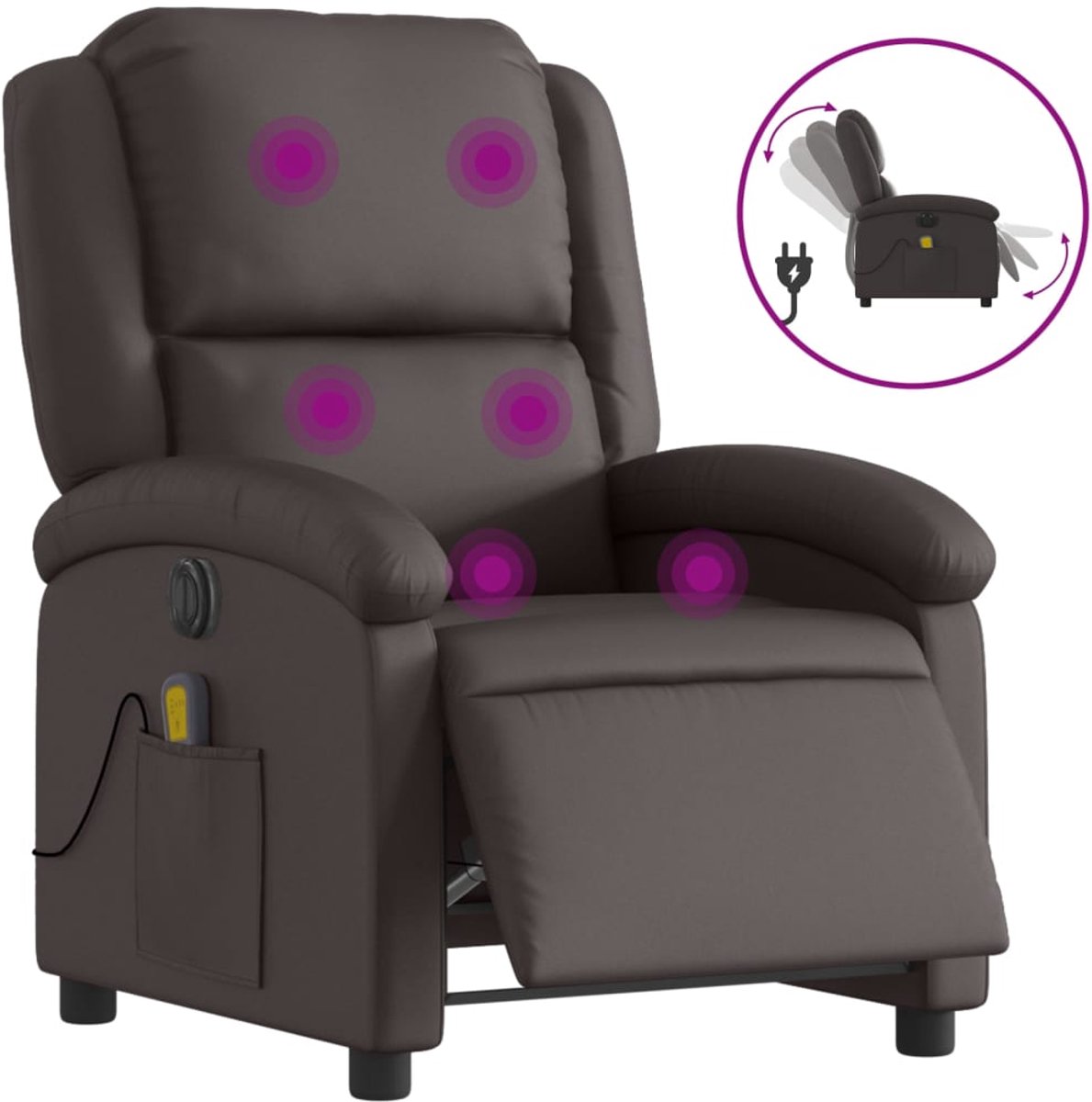 vidaXL Massagestoel - elektrisch - verstelbaar - echt - leer - donkerbruin