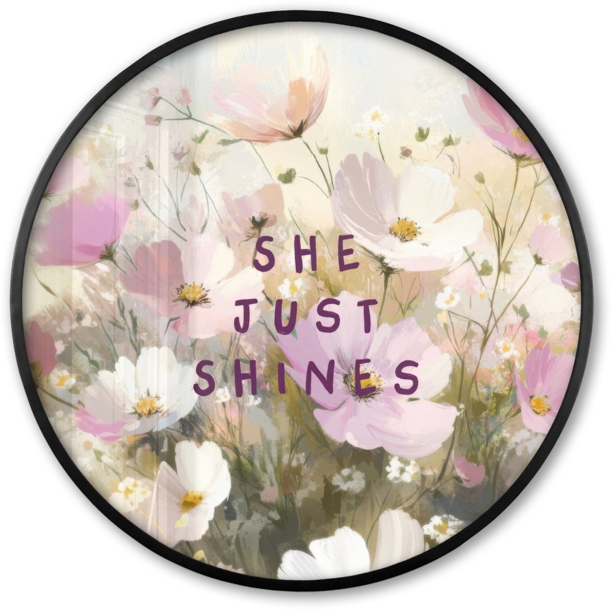 FrameYourWall Poster in lijst Rond - Fotolijst 60x60 cm - Posters - Quote - Bloemen - Schilderachtig - Ronde posterlijst zwart - Decoratie - Wanddecoratie woonkamer - Muurdecoratie slaapkamer Bloemen - Quote