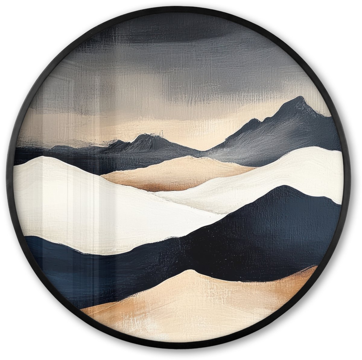 FrameYourWall Poster in lijst Rond - Fotolijst 60x60 cm - Posters - Bergen - Donkerblauw - Landschap - Ronde posterlijst zwart - Decoratie - Wanddecoratie woonkamer - Muurdecoratie slaapkamer Landschap - Abstract