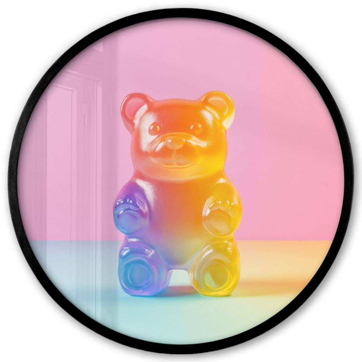 FrameYourWall Poster in lijst Rond - Fotolijst 40x40 cm - Posters - Pastel - Snoep - Ronde posterlijst zwart - Decoratie - Wanddecoratie woonkamer - Muurdecoratie slaapkamer Pastel - Gummy