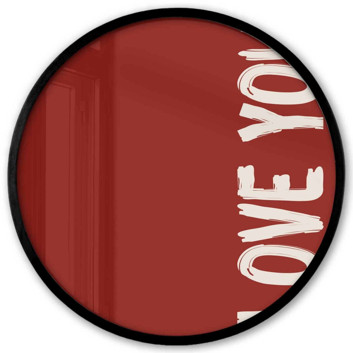 FrameYourWall Poster in lijst Rond - Fotolijst 40x40 cm - Posters - Schuin - Loveyou - Rood - Ronde posterlijst zwart - Decoratie - Wanddecoratie woonkamer - Muurdecoratie slaapkamer Love you