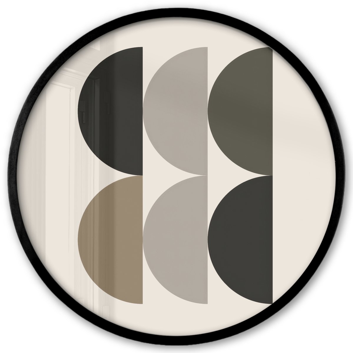 FrameYourWall Poster in lijst Rond - Fotolijst 40x40 cm - Posters - Halve cirkels - Aardetinten - Grafisch - Ronde posterlijst zwart - Decoratie - Wanddecoratie woonkamer - Muurdecoratie slaapkamer Aardetinten - Halve cirkels