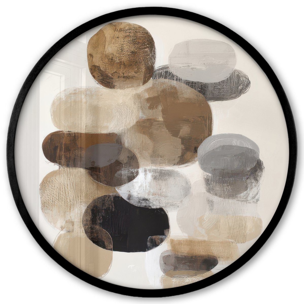 FrameYourWall Poster in lijst Rond - Fotolijst 40x40 cm - Posters - Ovaal - Kleurvlakken - Penseelstreken - Ronde posterlijst zwart - Decoratie - Wanddecoratie woonkamer - Muurdecoratie slaapkamer