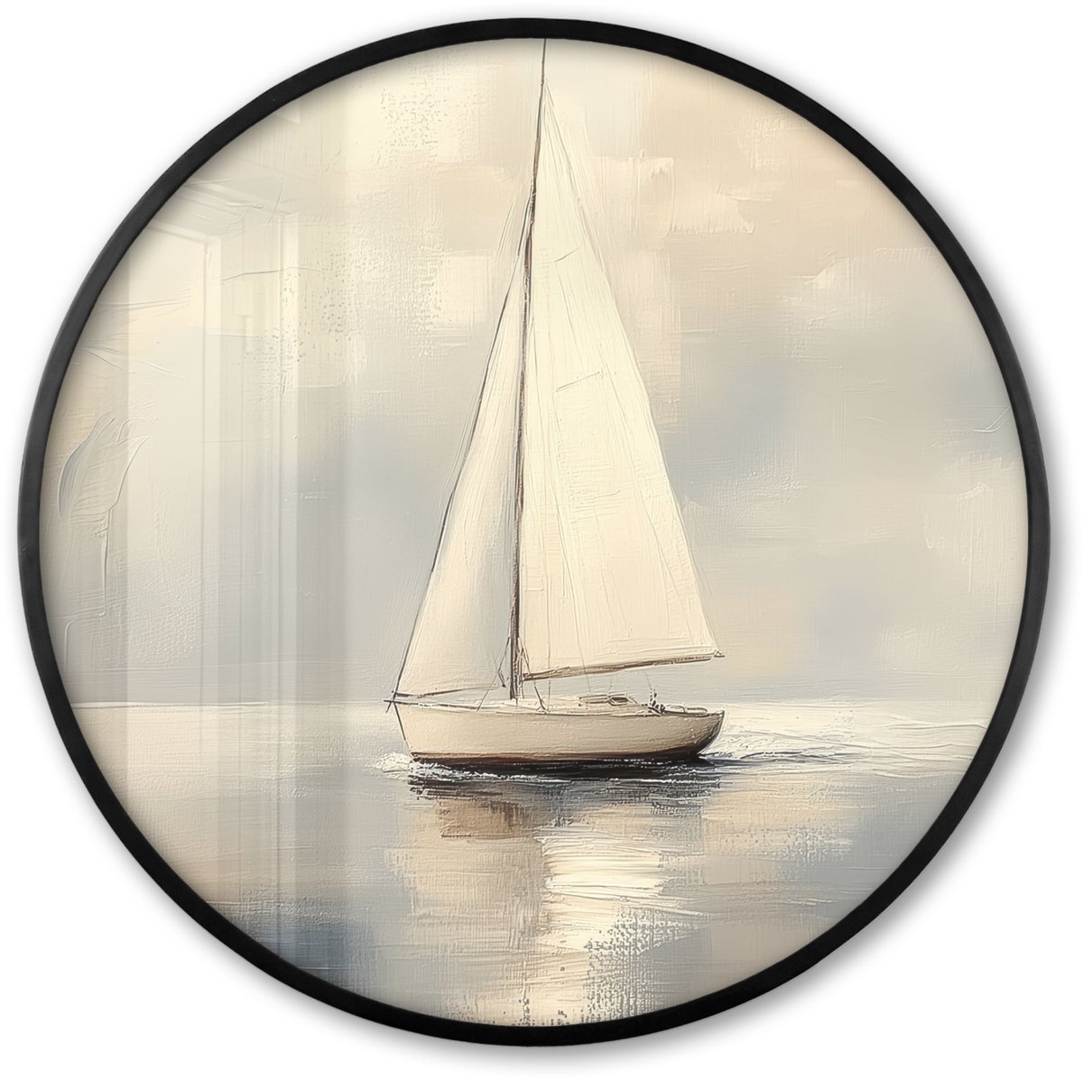 FrameYourWall Poster in lijst Rond - Fotolijst 60x60 cm - Posters - Zeilschip - Zee - Bewolkt - Ronde posterlijst zwart - Decoratie - Wanddecoratie woonkamer - Muurdecoratie slaapkamer