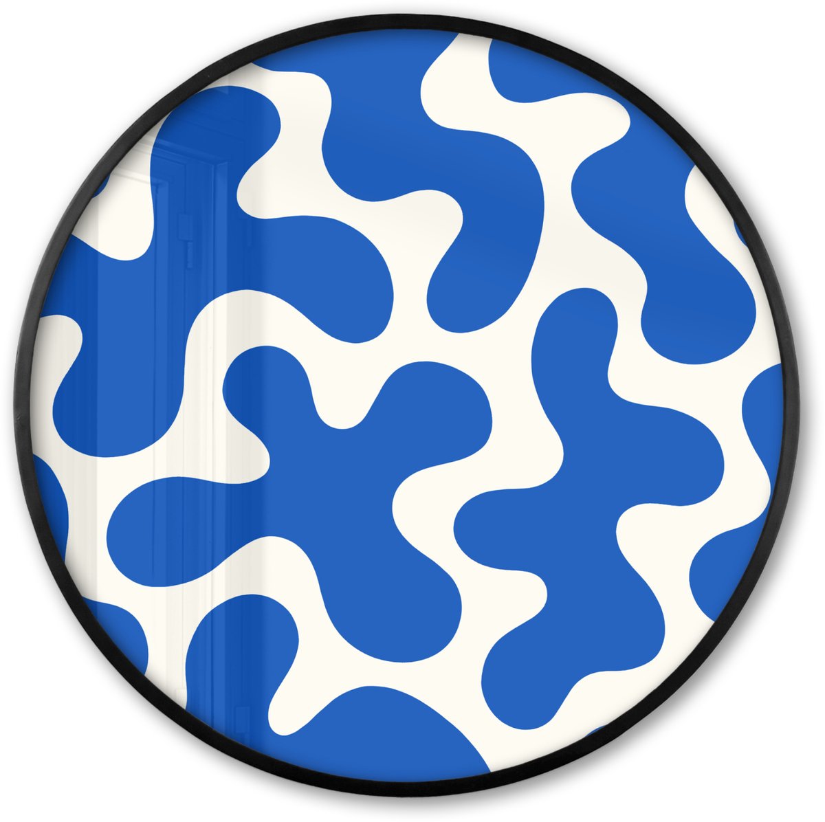 FrameYourWall Poster in lijst Rond - Fotolijst 60x60 cm - Posters - Vormen - Abstract - Blauw - Golven - Ronde posterlijst zwart - Decoratie - Wanddecoratie woonkamer - Muurdecoratie slaapkamer